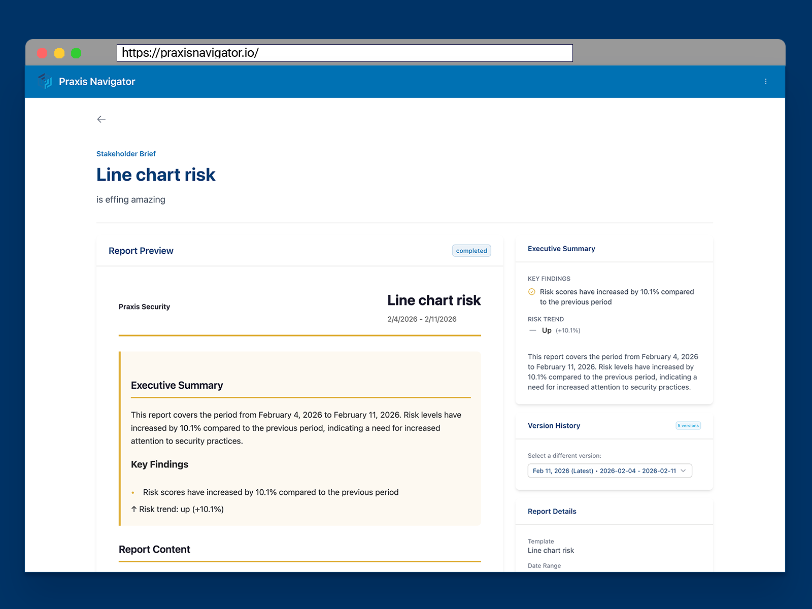 Stakeholder Brief automated reporting interface